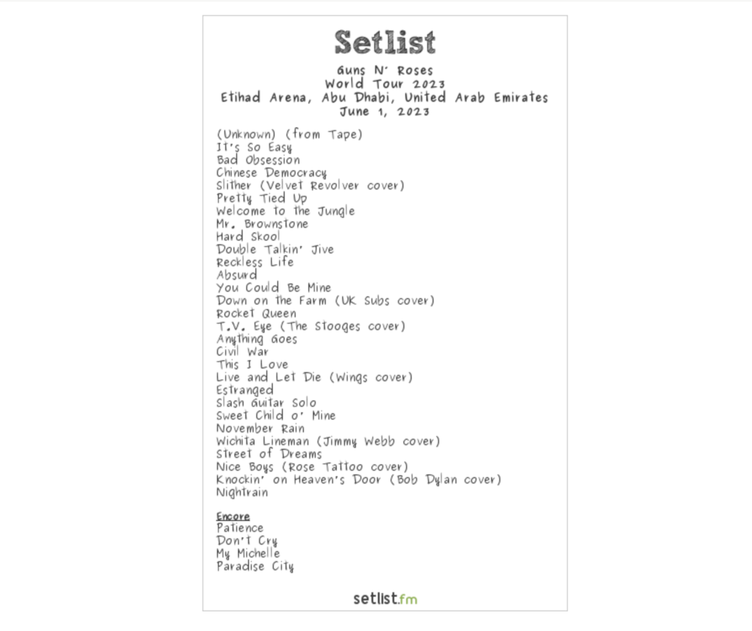 gun setlist