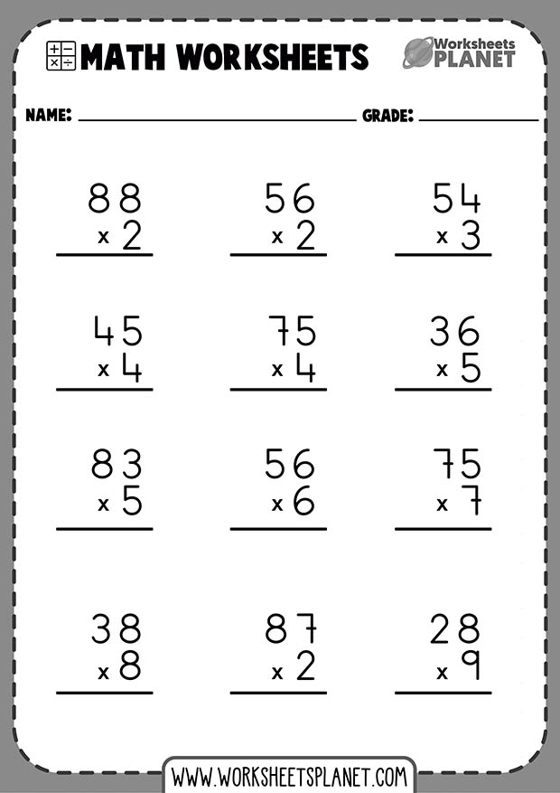 2-digit by 1-digit multiplication worksheets pdf