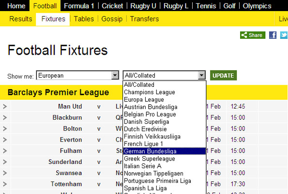 bbc sports english premier league fixtures