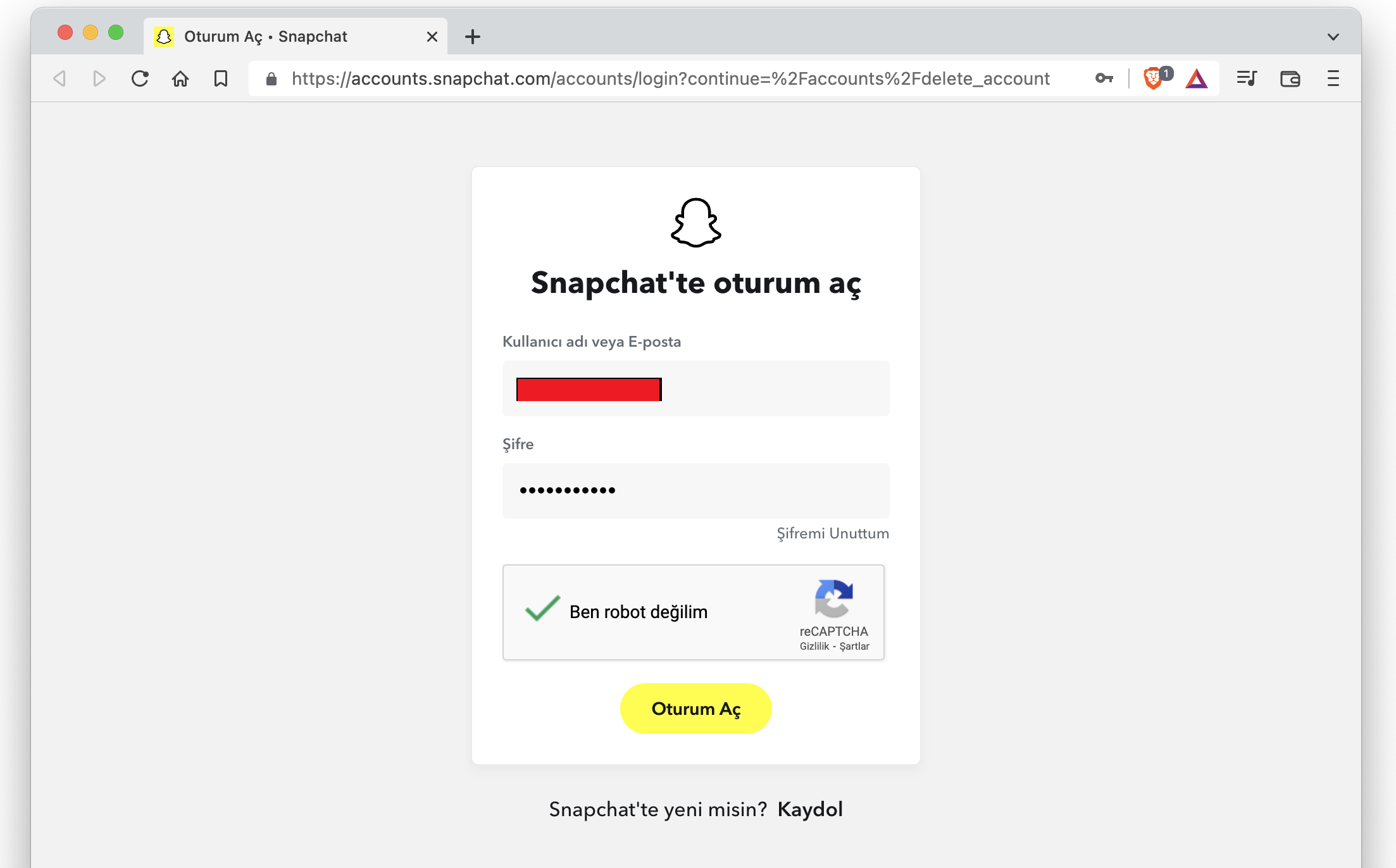 snapchat hesabı silmek