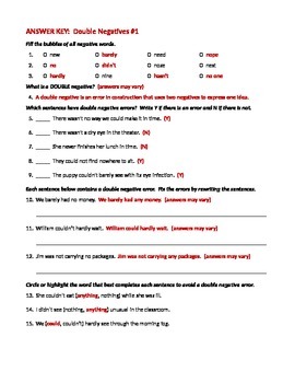 double negatives worksheet 1 answer key