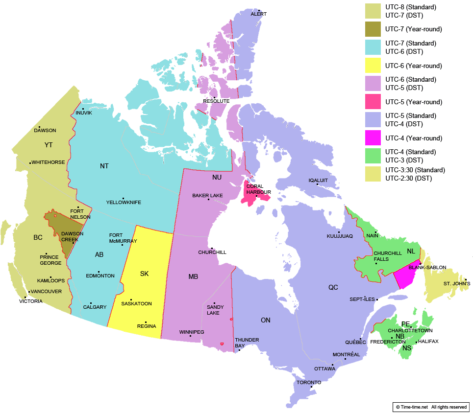 canada time zone utc