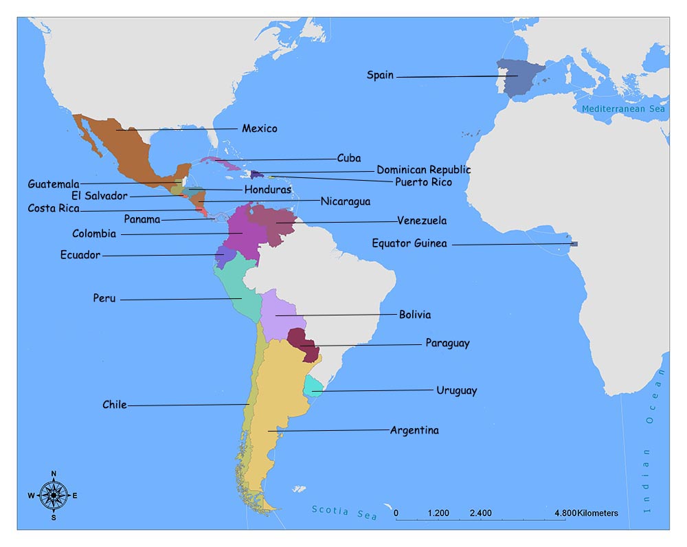 spanish speaking countries on map