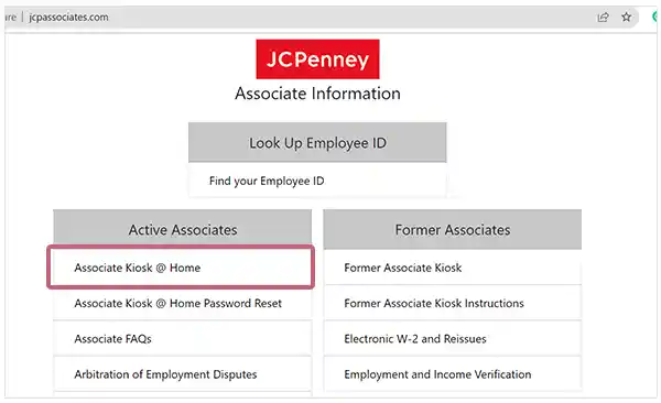 jcpenney associate kiosk home