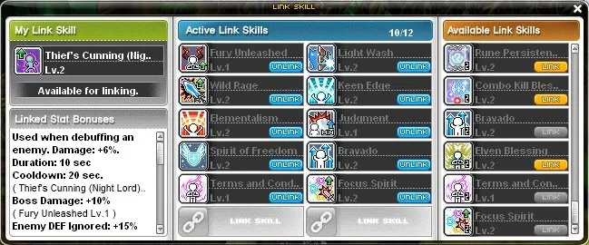 maplestory list of link skills