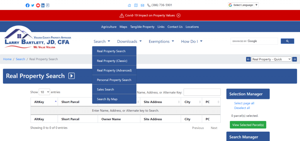 volusia county property parcel search