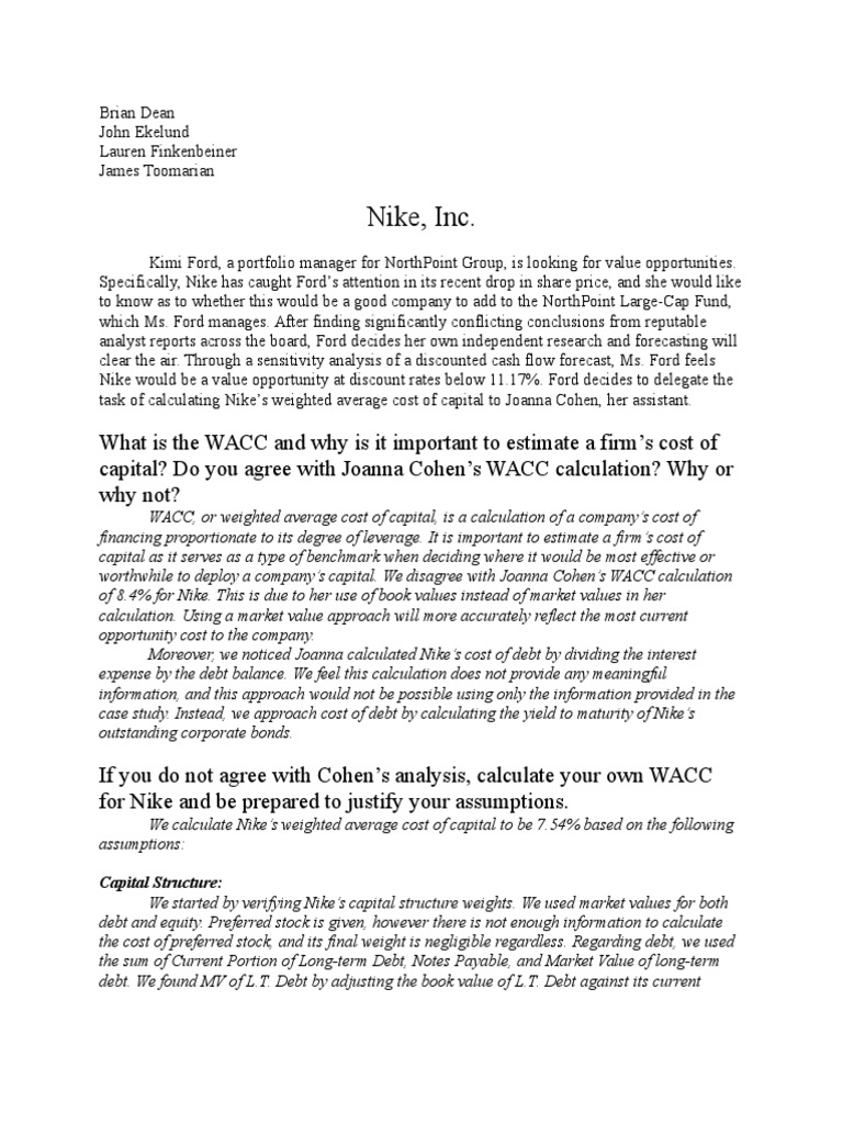 nike cost of capital case study solution