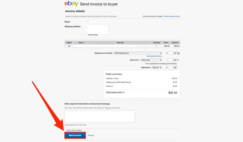 how to send an invoice on ebay app