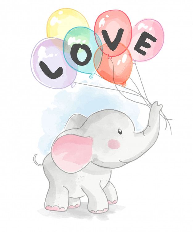 cartoon elephant holding balloons