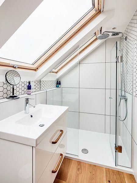 small attic bathroom sloped ceiling