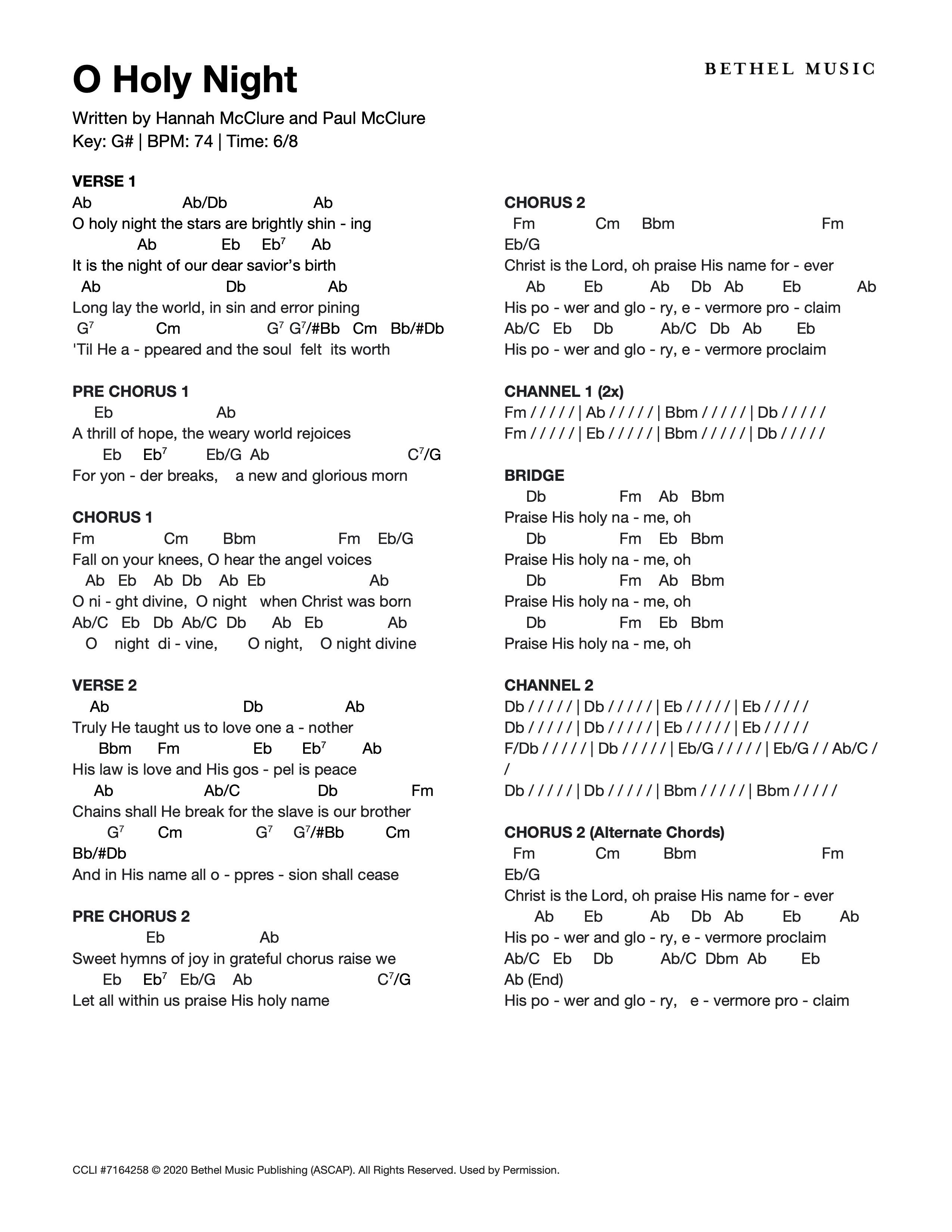 o holy night chords in a