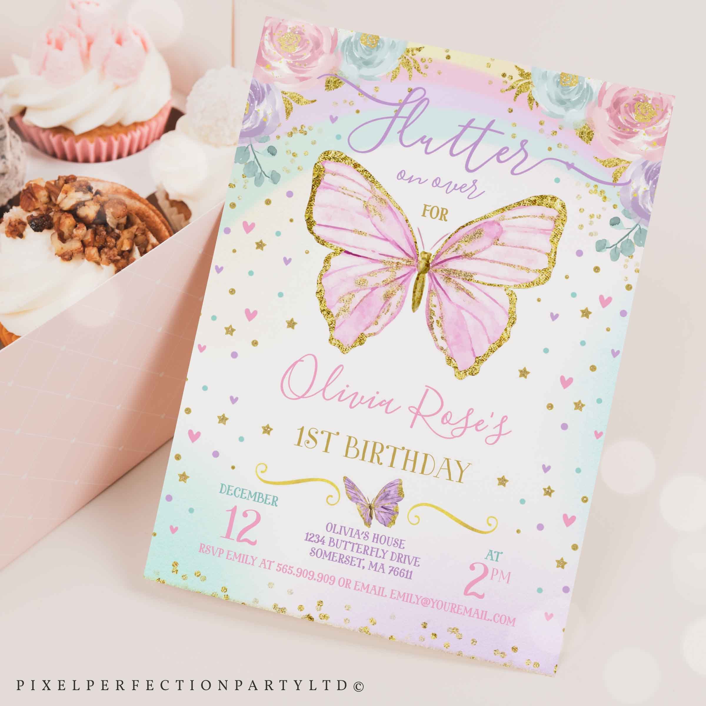 butterfly theme birthday invitation card