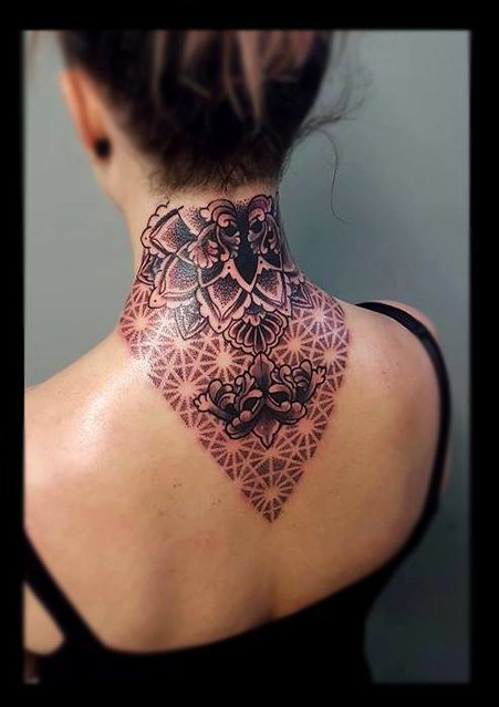 back of the neck mandala tattoo