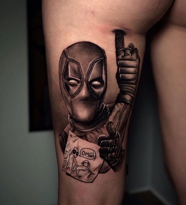 deadpool tattoo black and white