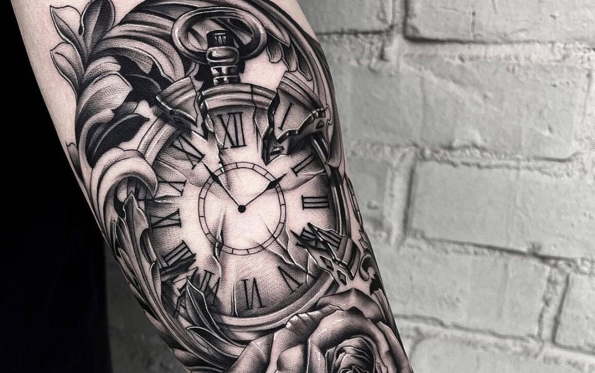 old time clock tattoo