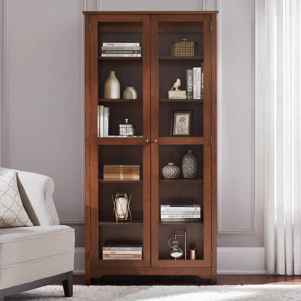 book shelves with glass doors