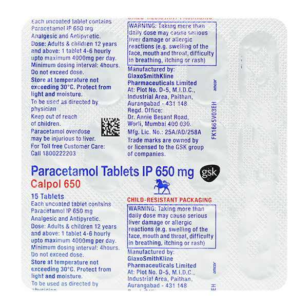 gsk paracetamol 650