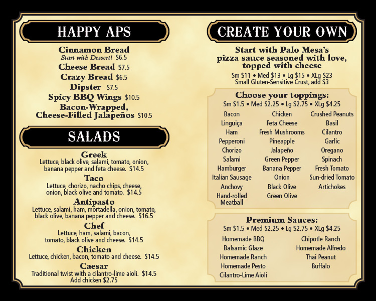 pala mesa pizza menu