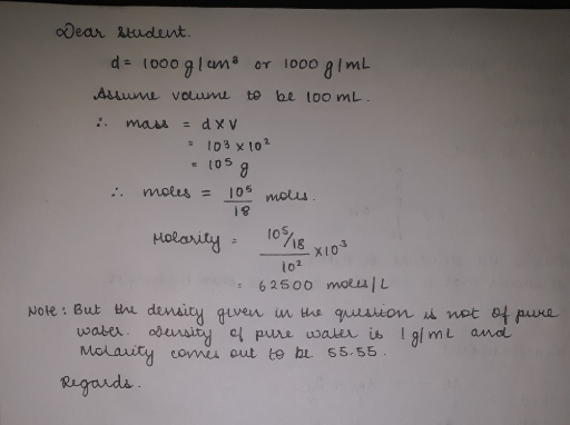 the molarity of pure water is