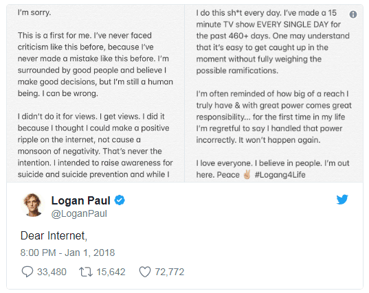 logan paul apology script