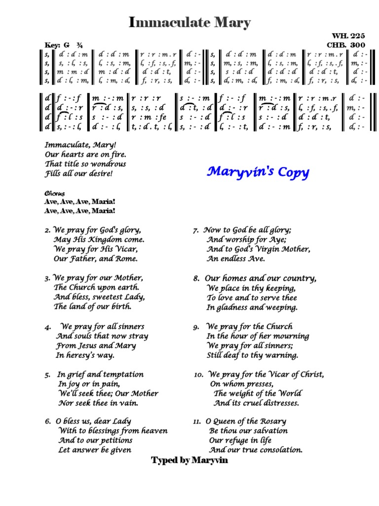 immaculate mary song lyrics