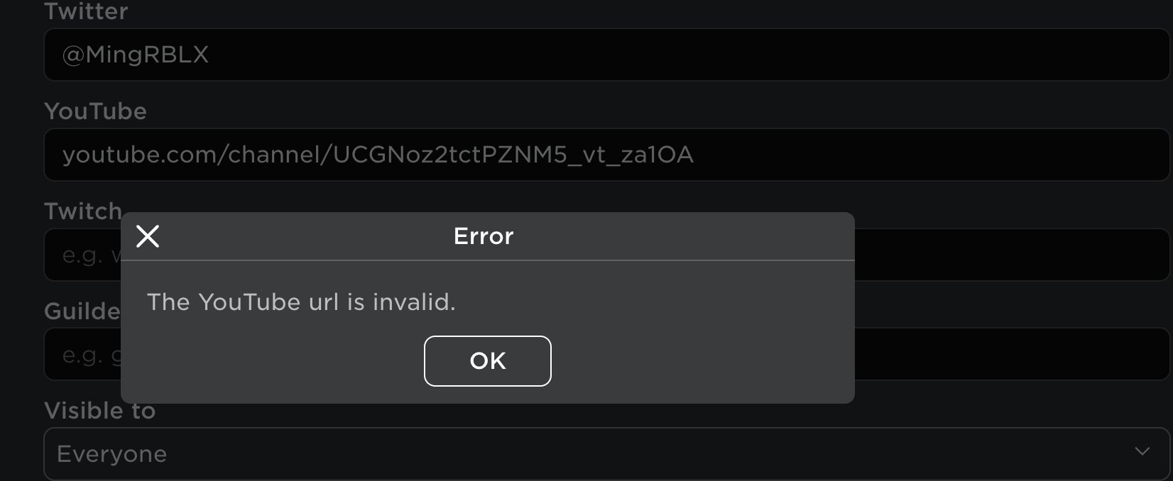 roblox youtube url is invalid