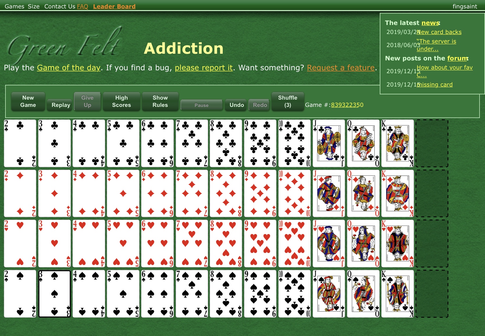 green felt addiction solitaire