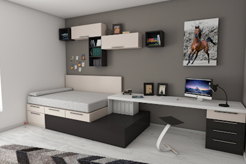 platform bed with desk