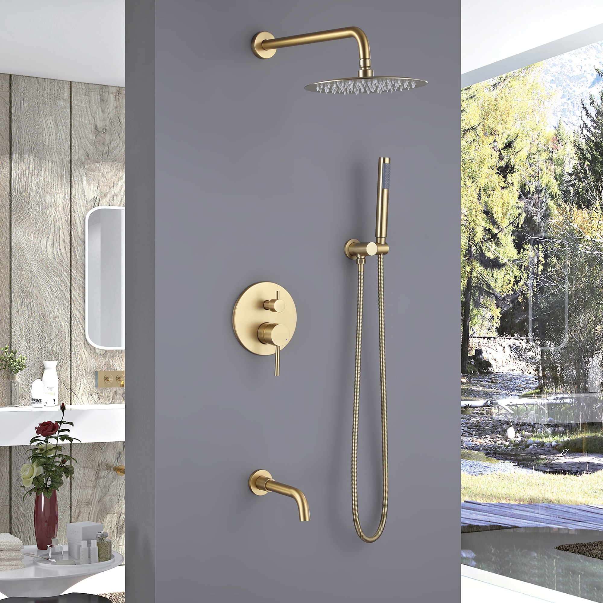 brushed gold shower system