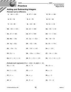 6th grade integers worksheet