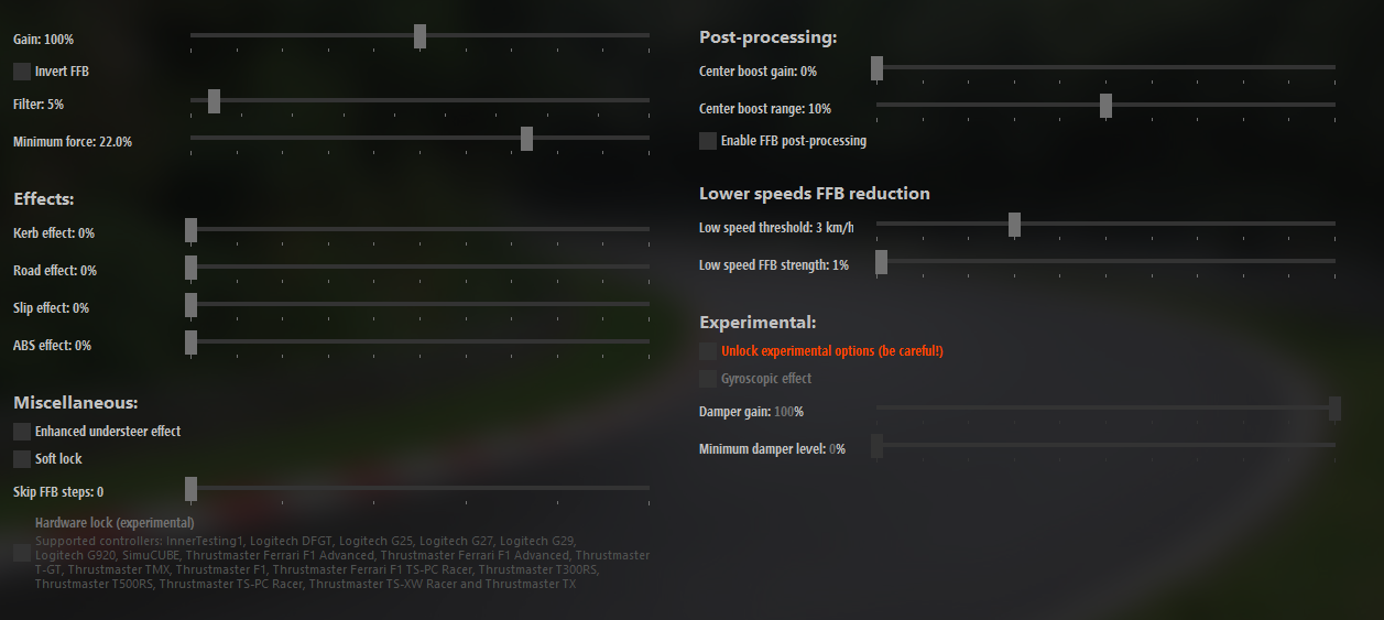 g29 force feedback settings