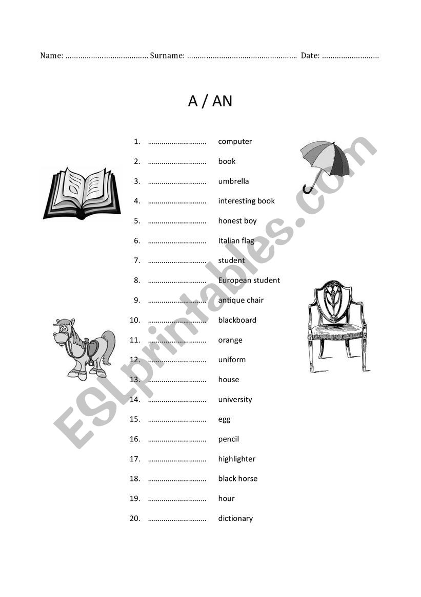 a an exercises worksheets