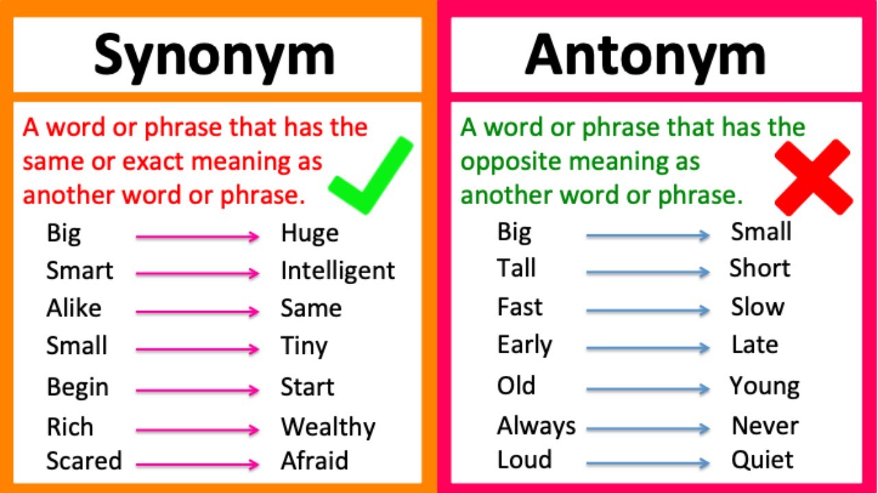 example of synonyms and antonyms in a sentence