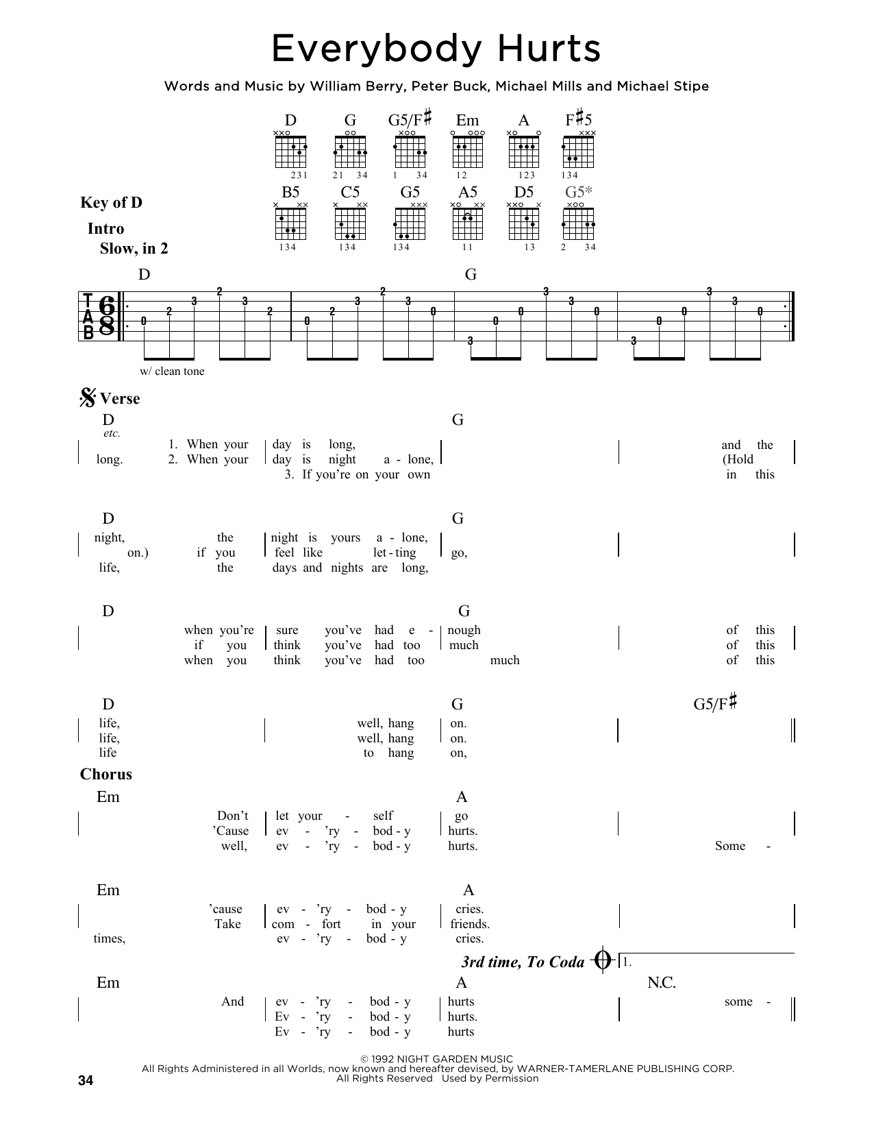 rem everybody hurts chords