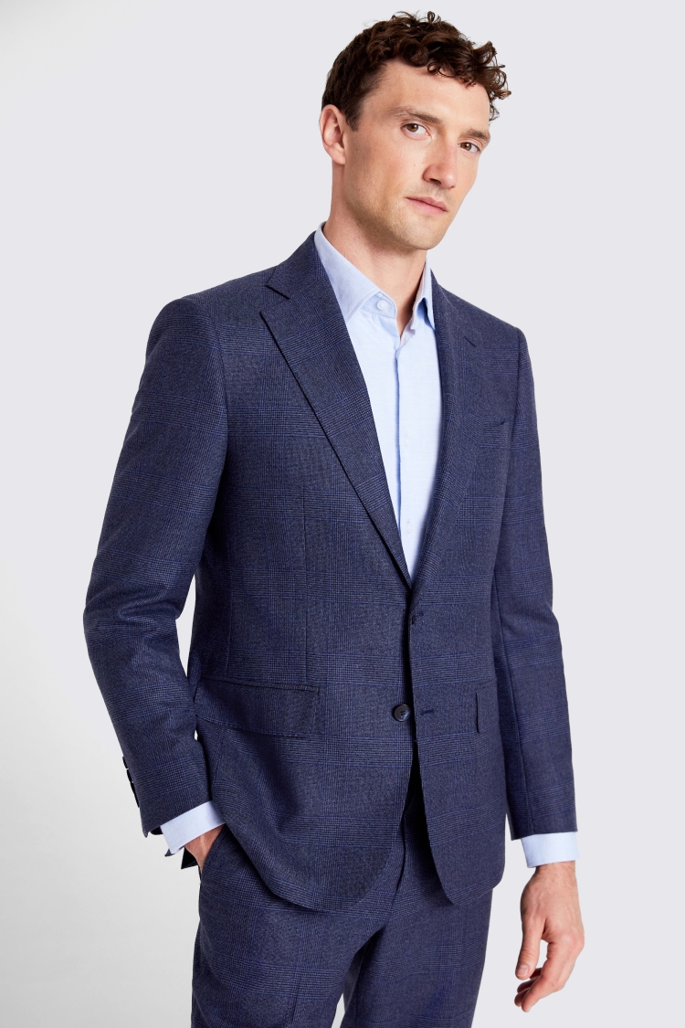 moss bros blue check suit