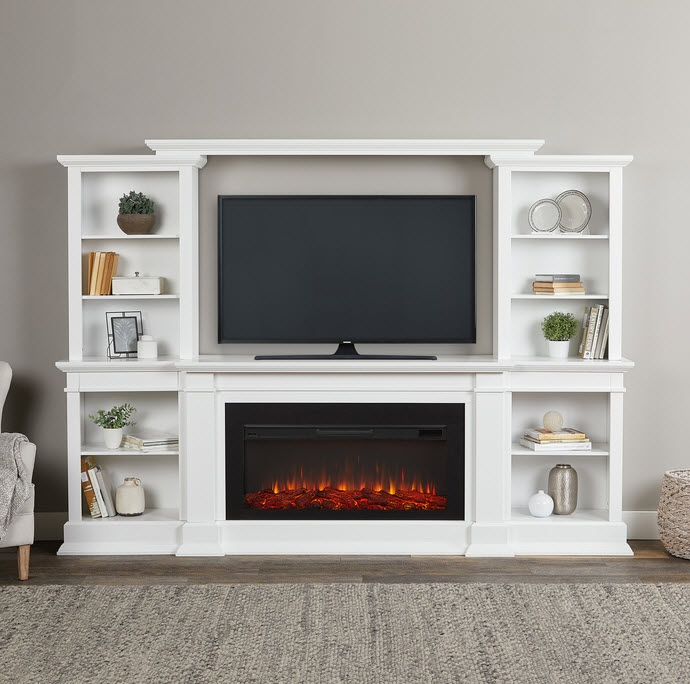 white electric fireplace tv stand