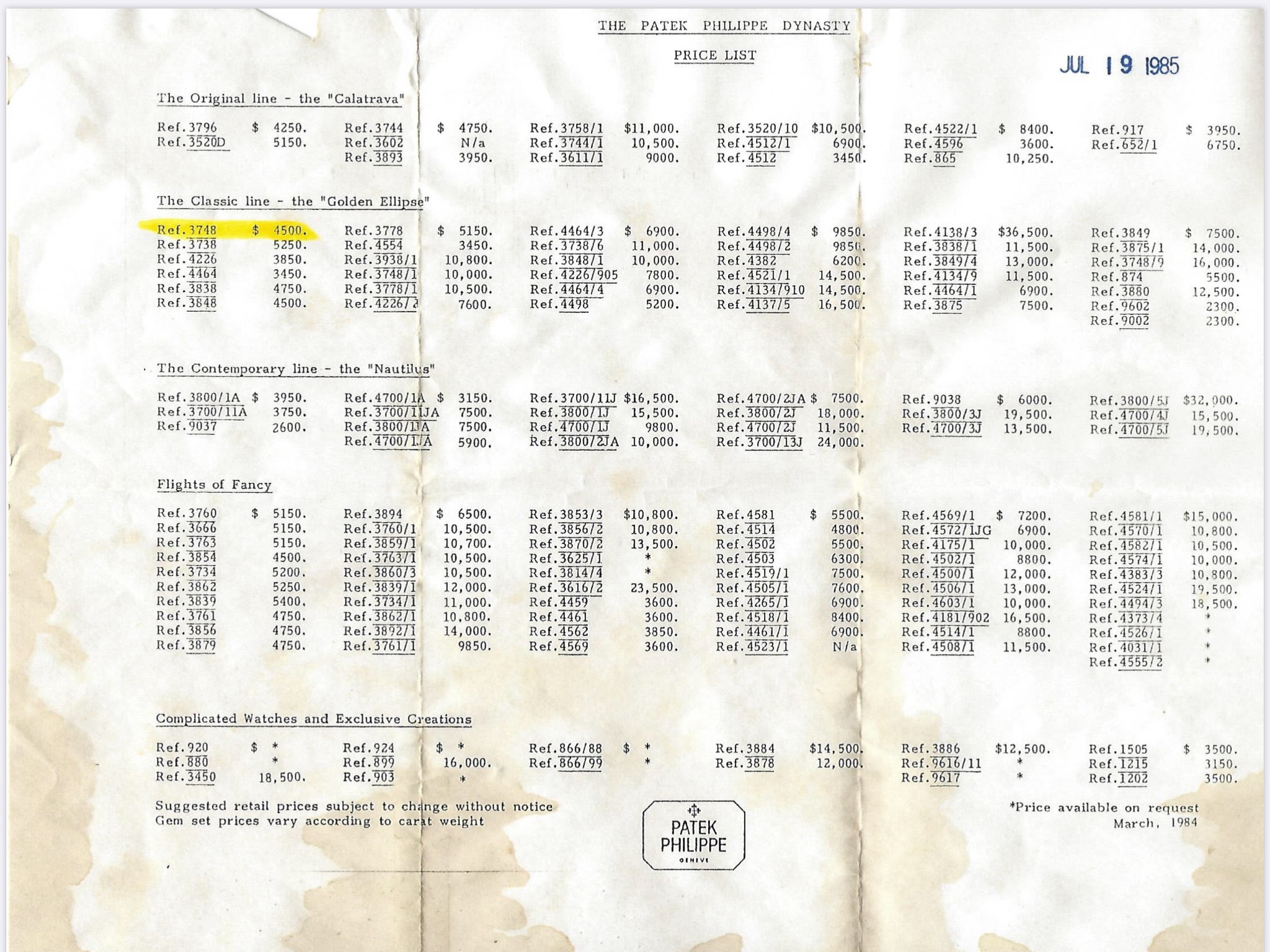 patek price list