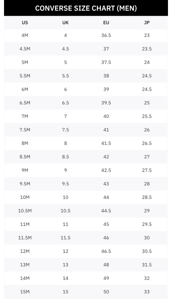 sizing for converse shoes