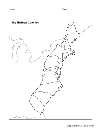 printable map of the thirteen original colonies