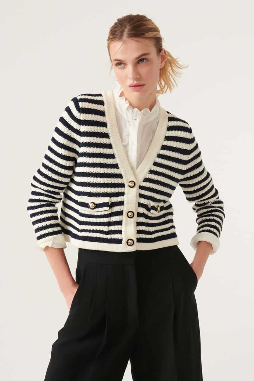 striped cardigan gold buttons