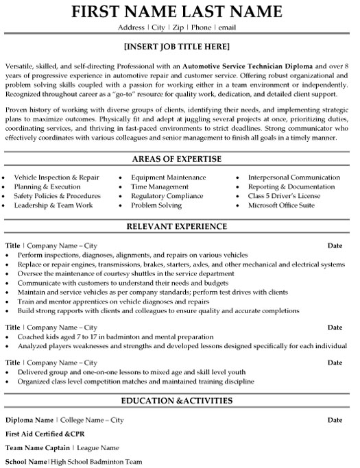 automotive technician resume