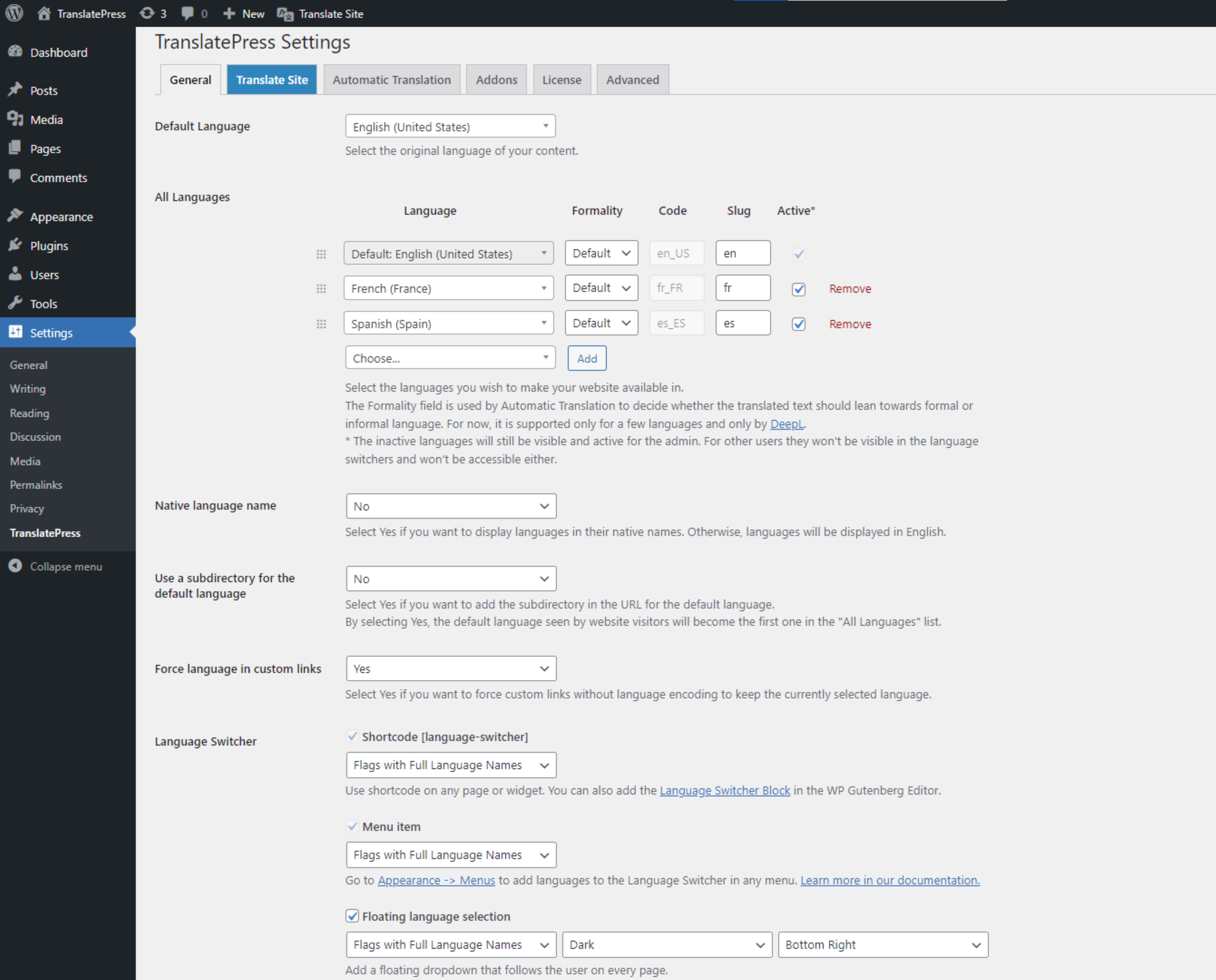 setting übersetzung