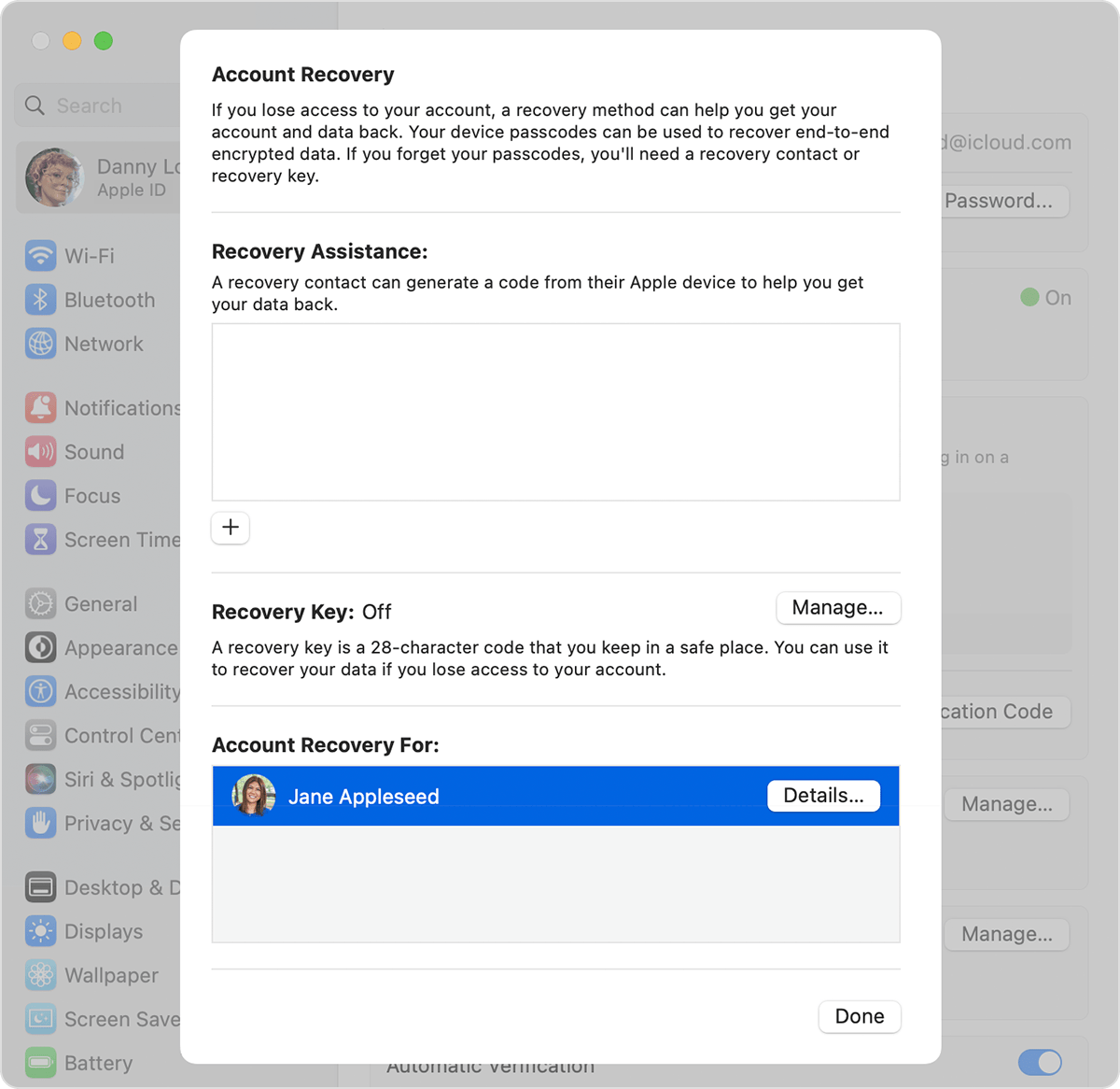 apple recovery account