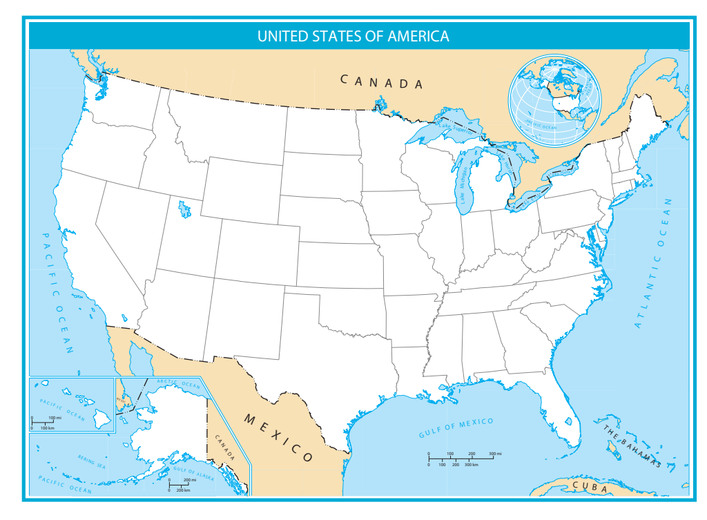 mapa de mexico y estados unidos sin nombres