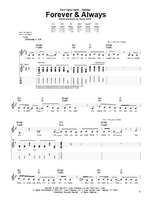 forever and always taylor swift chords