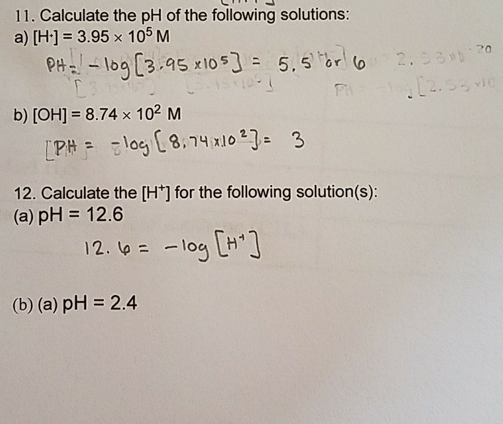 calculate the ph of each of the following solutions