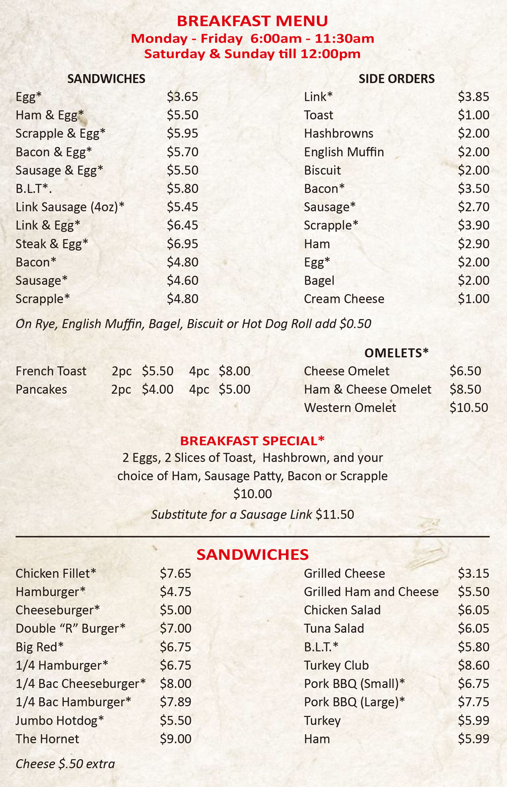 red rooster menu damascus