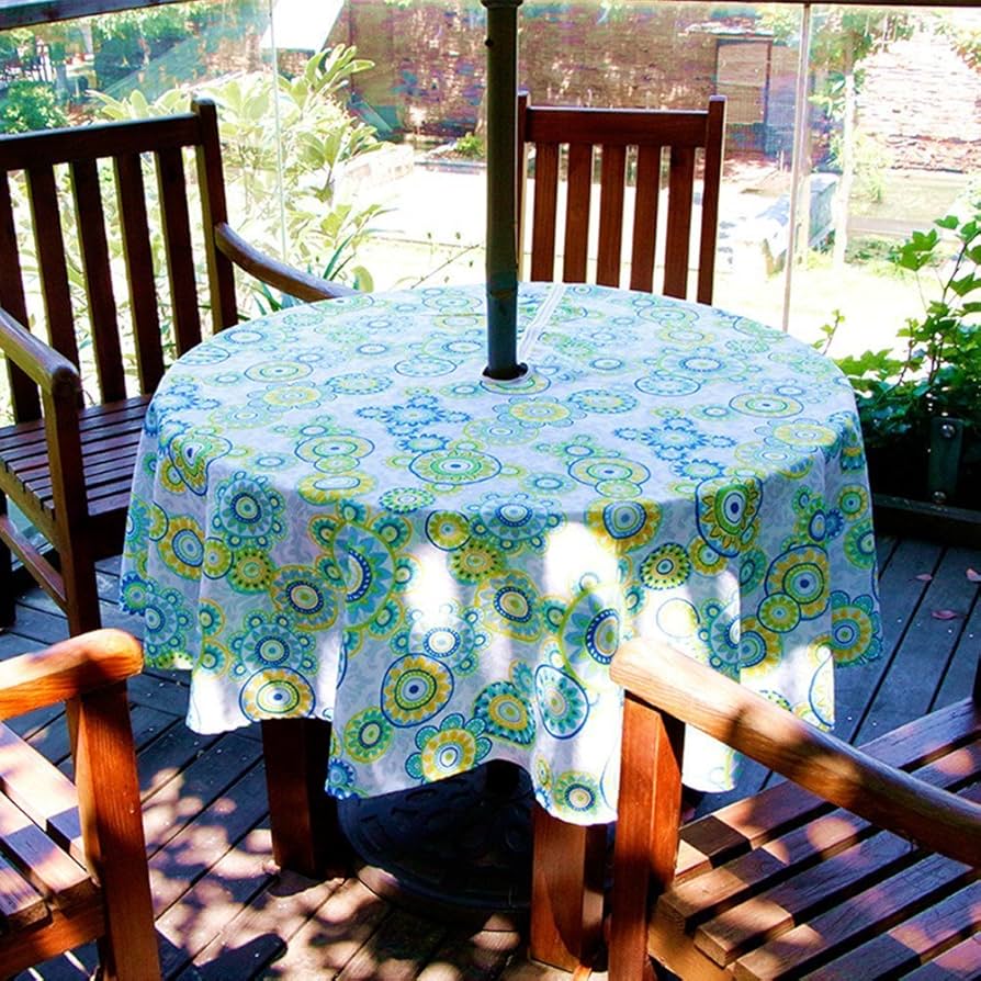 round outdoor tablecloth with umbrella hole