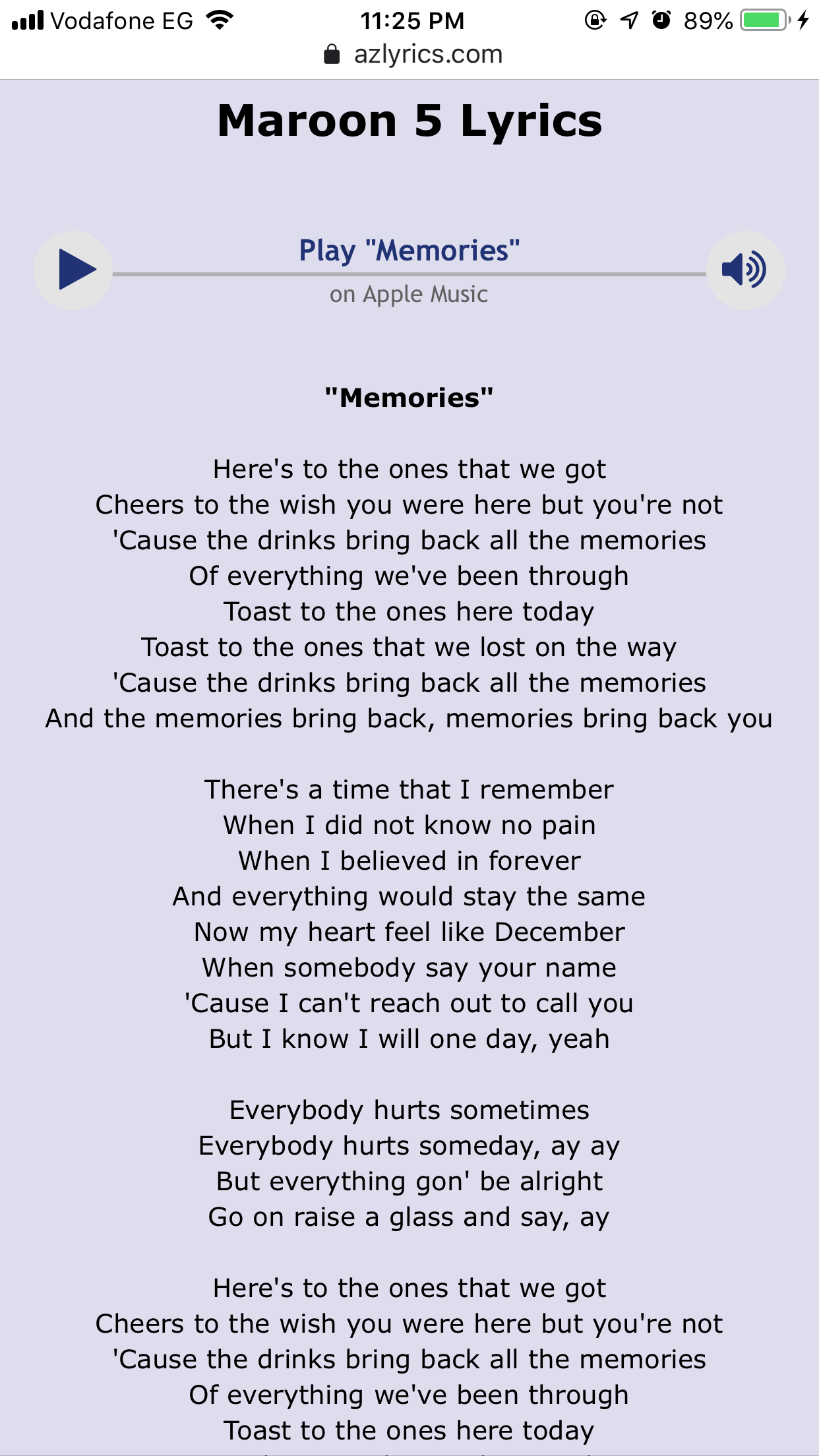 maroon 5 memories lyrics meaning