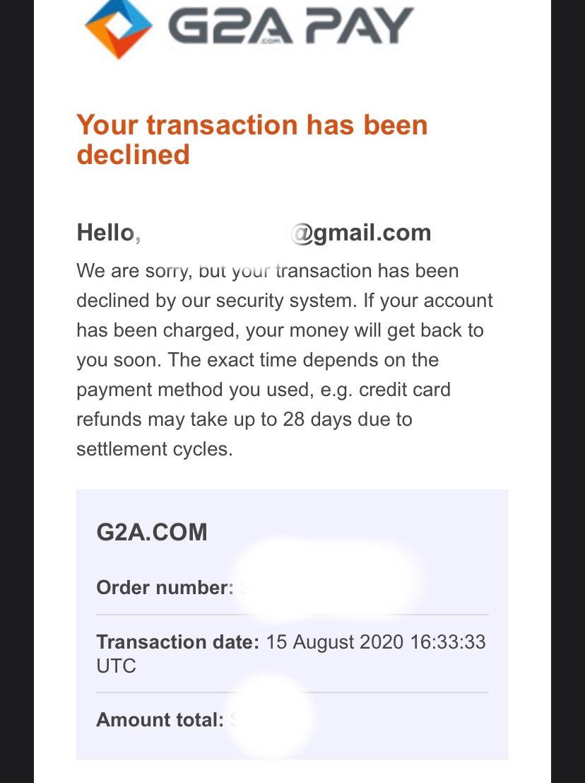 g2a rejecting payment